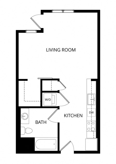 Floor plan for studio, 1 bath, 500 sqft